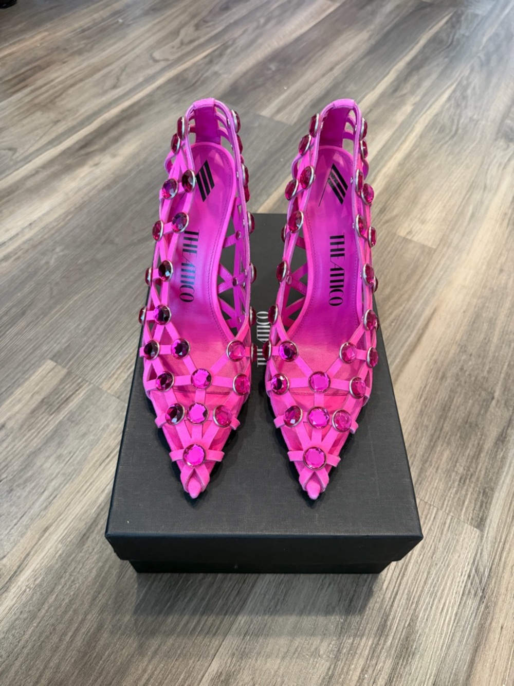 The Attico Hot Pink Jeweled Pointed Slingback Flats